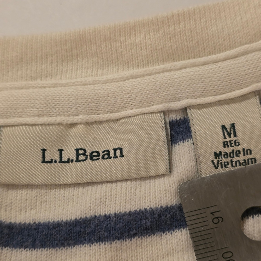 LL Bean Womens M Blue Cream Striped Raglan Long Sleeve Cotton Top Nautical - Picture 2 of 8